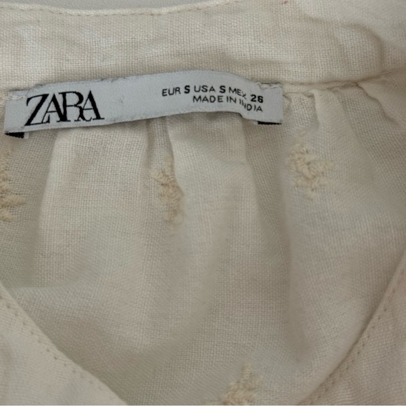 ZARA Women’s Embroidered Mini Dress Tunic Cream Boho Drop Waist Lace S - Picture 10 of 10